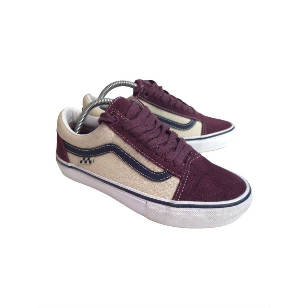 Vans Skate Old Skool Suede Canvas Shoes Men Burgundy Cream Size US 6.5 Casual